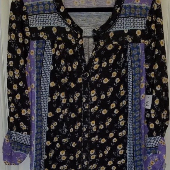 Style & Co Peasant Roll Sleeve Floral Top NWT - Picture 6 of 6